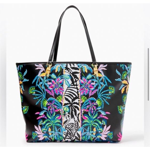 NWT: Lilly Pulitzer Meena Tote Onyx Paradise Glow Engineered Tote$178 - Picture 3 of 14